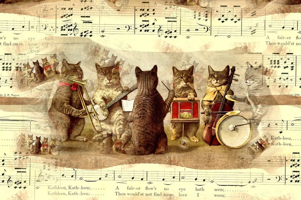 cats, band, orchestra, music, pattern, seamless, surface, textile, paper, wallpaper, vintage, victorian, animal, pet, mammal, entertainment, feline, entertainers, performers, cute, collage, orchestra, victorian, victorian, victorian, victorian, victorian, collage